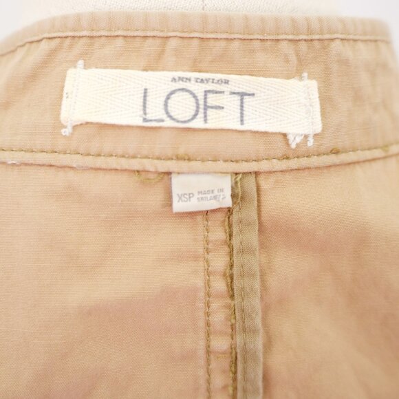 Ann Taylor Loft Canvas Zip + Button Front Pocket Jacket Mock Neck XSP Petite Tan - Picture 8 of 9